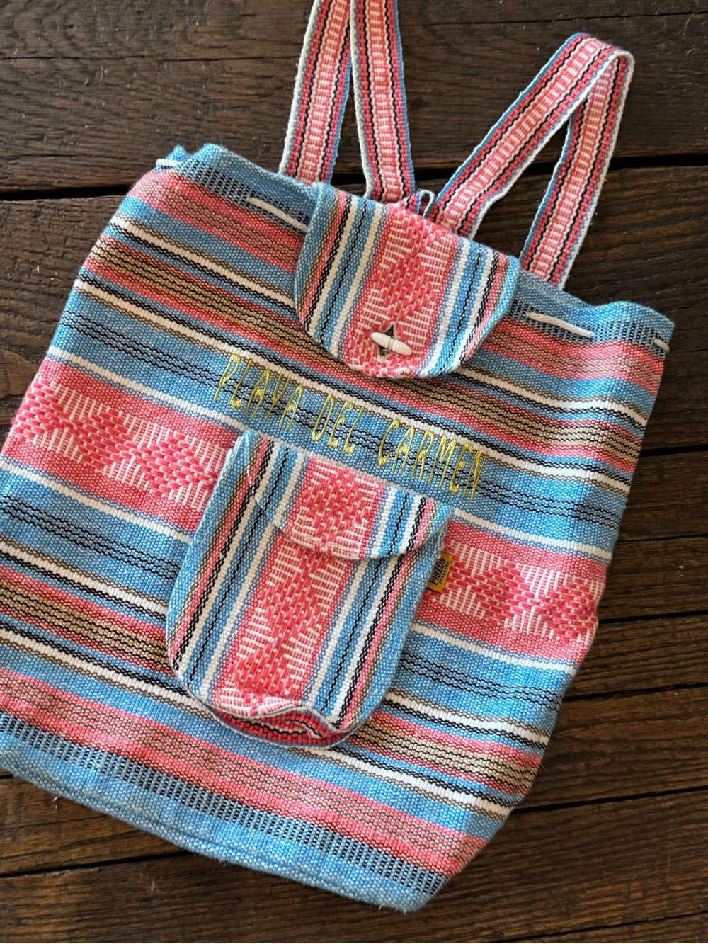 Playa Del Carmen Woven Stripe Backpack - Red & Blue